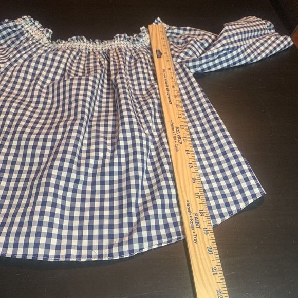 Madewell Blue Gingham Off-Shoulder Blouse - Picture 7 of 8